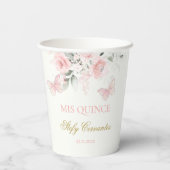 Roze Butterfly Quinceañera Papieren Bekers (Achterkant)