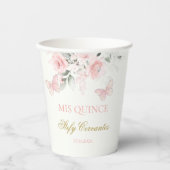 Roze Butterfly Quinceañera Papieren Bekers (Voorkant)