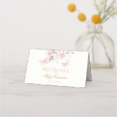 Roze Butterfly Quinceañera Plaatskaartje (Achterkant)