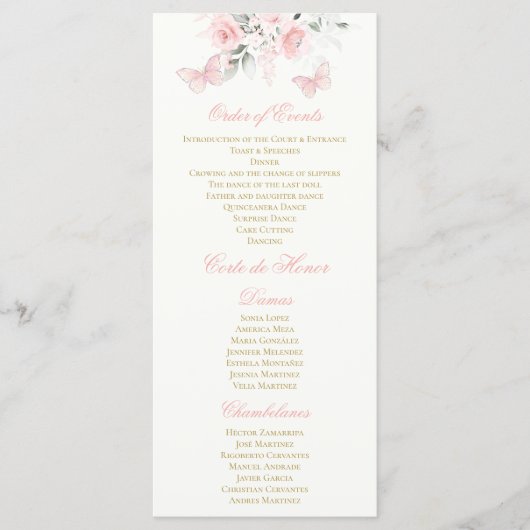 Roze Butterfly Quinceañera Programmakaart (Voorkant)
