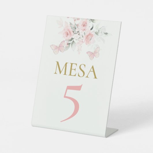Roze Butterfly Quinceañera Reclamebord Met Voetstuk (Voorkant)