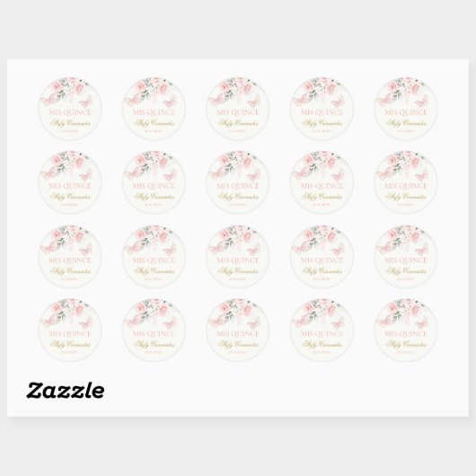 Roze Butterfly Quinceañera Ronde Sticker (Vel)