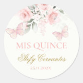 Roze Butterfly Quinceañera Ronde Sticker (Voorkant)