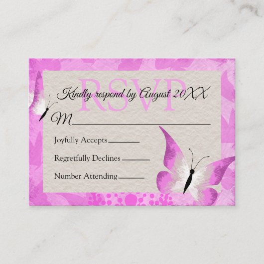 Roze Butterfly Quinceañera RSVP-kaart Advieskaart (Voorkant)