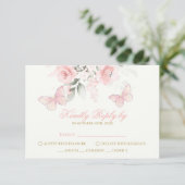 Roze Butterfly Quinceañera RSVP Kaartje (Staand voorkant)