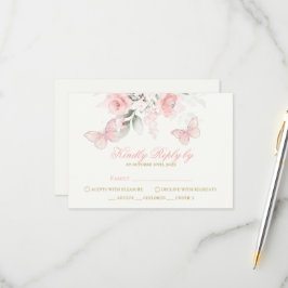 Roze Butterfly Quinceañera RSVP Kaartje