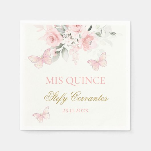 Roze Butterfly Quinceañera Servet (Voorkant)