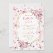 Roze Butterfly Quinceañera Uitnodiging (Voorkant)