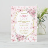 Roze Butterfly Quinceañera Uitnodiging (Staand voorkant)