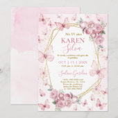 Roze Butterfly Quinceañera Uitnodiging (Voorkant / Achterkant)