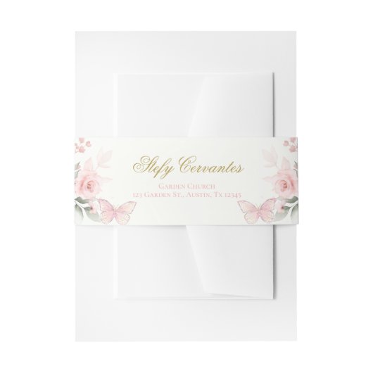 Roze Butterfly Quinceañera Uitnodigingen Wikkel (Voorkant Voorbeeld)