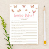 Roze Butterfly raad eens wie! Baby shower game Briefpapier