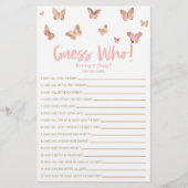 Roze Butterfly raad eens wie! Baby shower game Briefpapier (Voorkant)