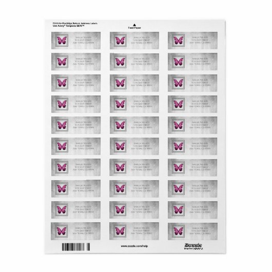 Roze Butterfly Return Address Label (Full Sheet)