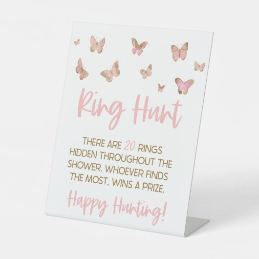 Roze Butterfly Ring Hunt Vrijgezellenfeest Game Pe Reclamebord Met Voetstuk (Voorkant)