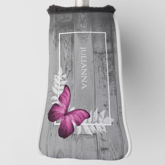 Roze Butterfly Rustic Golf Head Hoesje Golfheadcover (Draai 90)