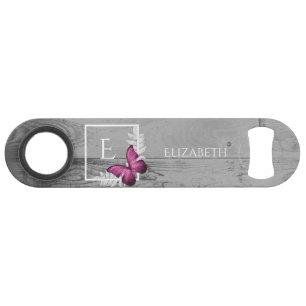 Roze Butterfly Rustic Personalized Bar Key Speed Flessenopener