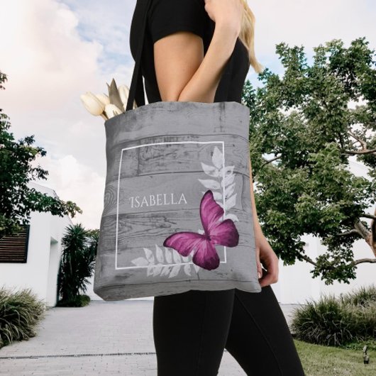 Roze Butterfly Rustic Personalized Canvas tas