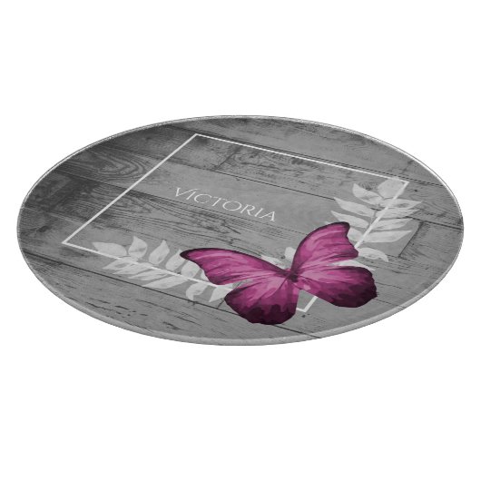 Roze Butterfly Rustic Personalized Cutting Board Snijplank (Hoek)
