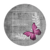 Roze Butterfly Rustic Personalized Cutting Board Snijplank (Voorkant)