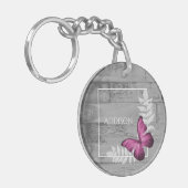 Roze Butterfly Rustic Personalized Sleutelhanger (Voorkant Links)