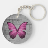Roze Butterfly Rustic Personalized Sleutelhanger (Achterkant)