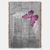 Roze Butterfly Rustic Personalized Throw Blanket Deken (Voorkant Verticaal)