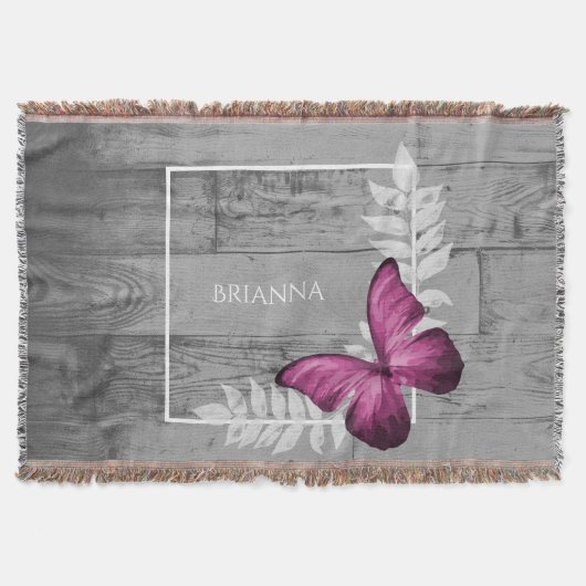 Roze Butterfly Rustic Personalized Throw Blanket Deken (Voorkant)