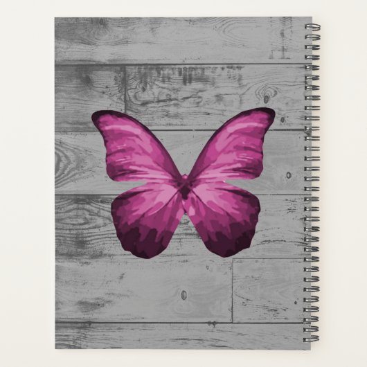 Roze Butterfly Rustic Planner (Achterkant)