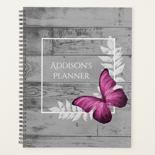 Roze Butterfly Rustic Planner (Voorkant)