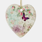 Roze Butterfly Shabby Collage Keramisch Ornament (Rechts)