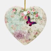Roze Butterfly Shabby Collage Keramisch Ornament (Achterkant)