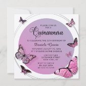 Roze Butterfly Shimmer Modern Quinceañera Kaart (Voorkant)