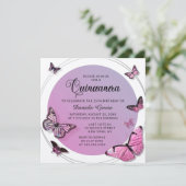 Roze Butterfly Shimmer Modern Quinceañera Kaart (Staand voorkant)