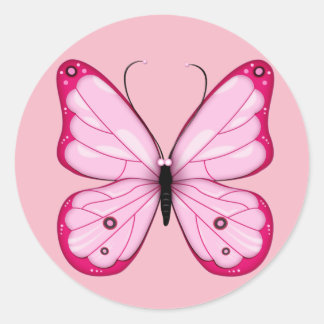 Roze Butterfly Sticker. Ronde Sticker