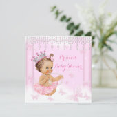 Roze Butterfly Tiara Princess Baby shower Brunette Kaart (Staand voorkant)