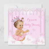 Roze Butterfly Tiara Princess Baby shower Brunette Kaart (Voorkant)