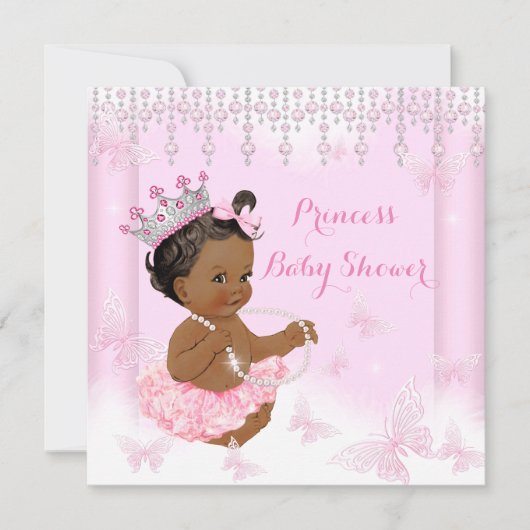 Roze Butterfly Tiara Princess Baby shower Ethnic Kaart (Voorkant)