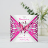  roze Butterfly Tiara Quinceanera 15de partij Kaart (Staand voorkant)