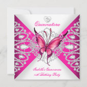  roze Butterfly Tiara Quinceanera 15de partij Kaart (Voorkant)