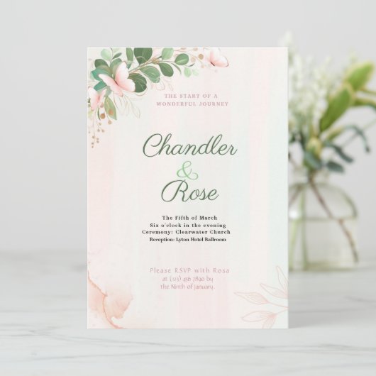 Roze Butterfly Wedding Invitation on Waterverf Kaart (Staand voorkant)
