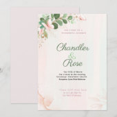 Roze Butterfly Wedding Invitation on Waterverf Kaart (Voorkant / Achterkant)