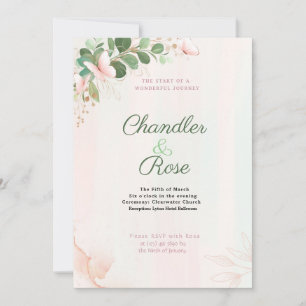Roze Butterfly Wedding Invitation on Waterverf Kaart