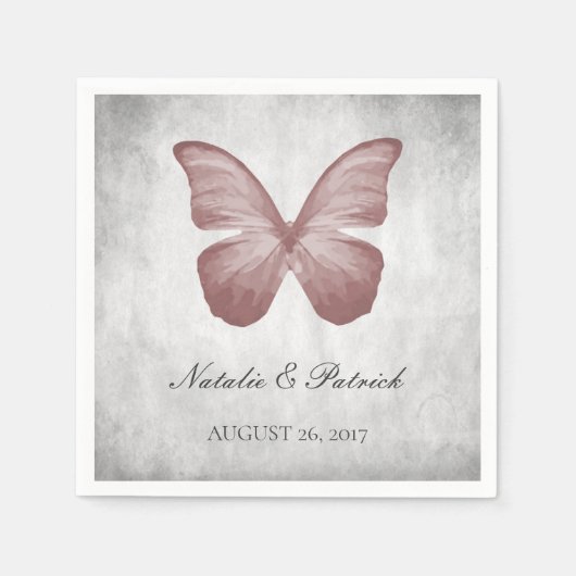 Roze Butterfly Wedding Paper Napkins Servet (Voorkant)