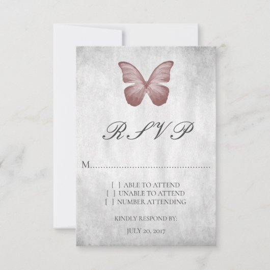 Roze Butterfly Wedding RSVP Kaart (Voorkant)