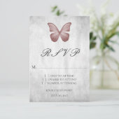 Roze Butterfly Wedding RSVP Kaart (Staand voorkant)