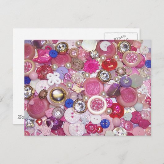  roze Button Collage Briefkaart (Voorkant / Achterkant)