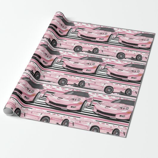 Roze c7 Corvette Wrapping Paper Cadeaupapier (Uitgerold)