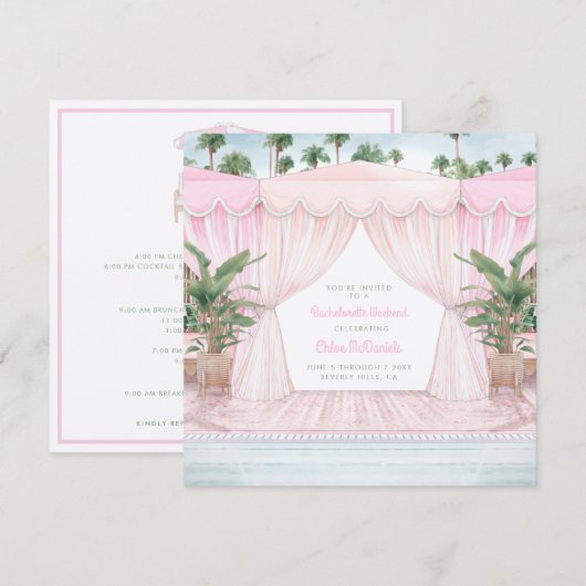 Roze Cabana Bachelorette Weekend + Itinerary Kaart (Voorkant / Achterkant)