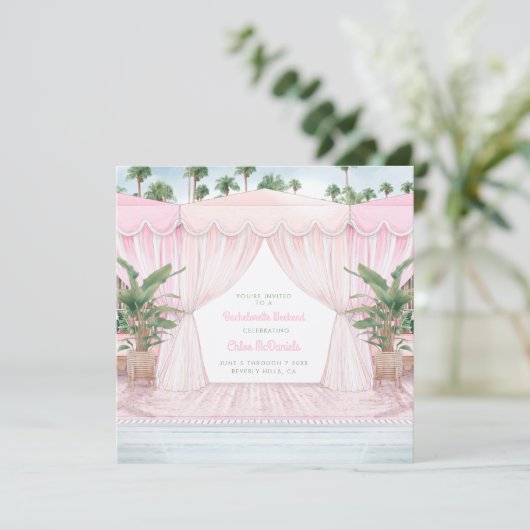 Roze Cabana Bachelorette Weekend + Itinerary Kaart (Staand voorkant)